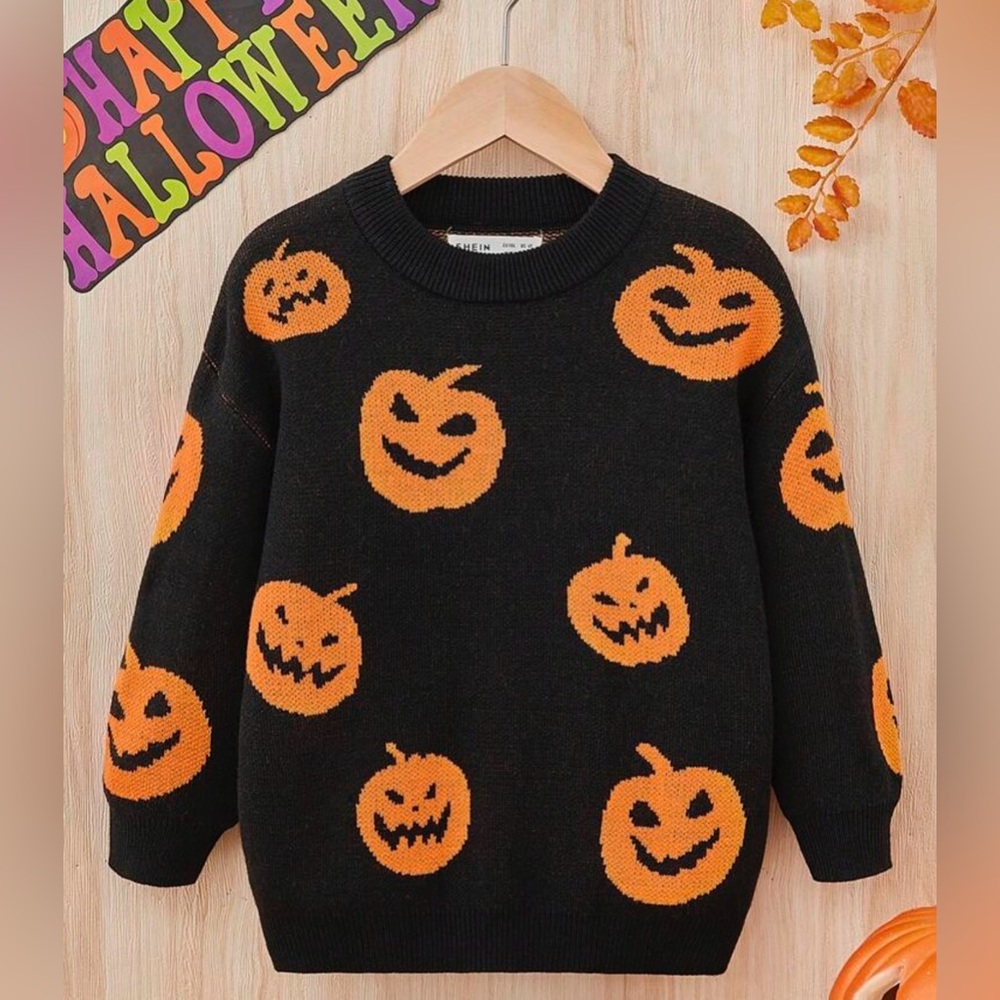 Shein Kids Jack-o-Lantern Pullover Sweater Size 2-3Y